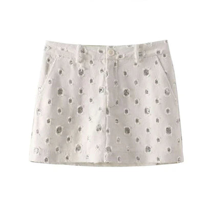 Summer Outfits- Distressed Sequin Mini Skirt & Vest Set for Festive Occasion- Skirt- Pekosa Women Fashion