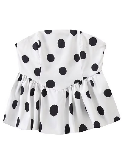 Summer Outfits- Festive Polka Dot Peplum Tube Top & Pleated Mini Skirt- - Pekosa Women Fashion