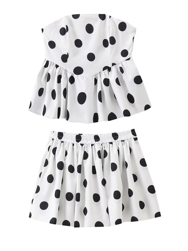 Summer Outfits- Festive Polka Dot Peplum Tube Top & Pleated Mini Skirt- - Pekosa Women Fashion