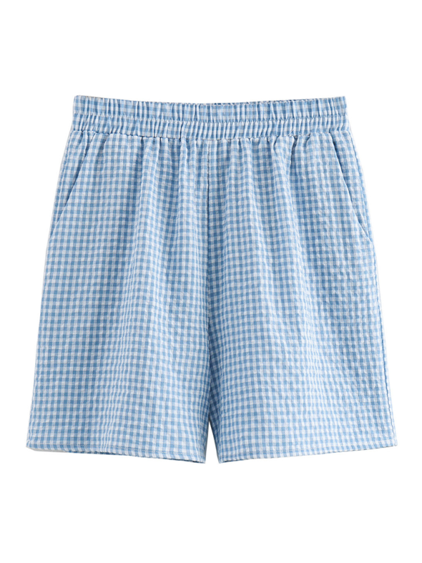 Summer Outfits- Women's Summer Lounge Wear with Gingham Lace-Up Top & Shorts- - Pekosa Women Fashion