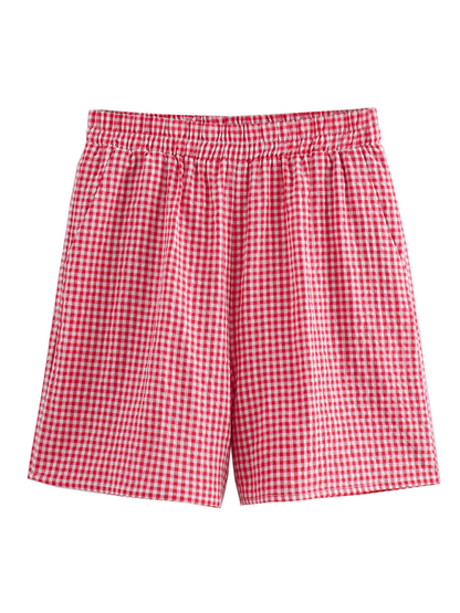 Summer Outfits- Women's Summer Lounge Wear with Gingham Lace-Up Top & Shorts- - Pekosa Women Fashion