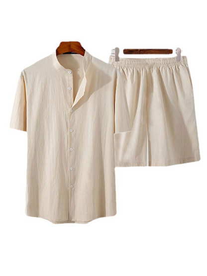 Summer Outfits- Men's Cotton Summer Outfit with Shirt & Shorts- - Pekosa Women Fashion