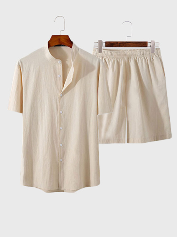 Summer Outfits- Men's Cotton Summer Outfit with Shirt & Shorts- - Pekosa Women Fashion