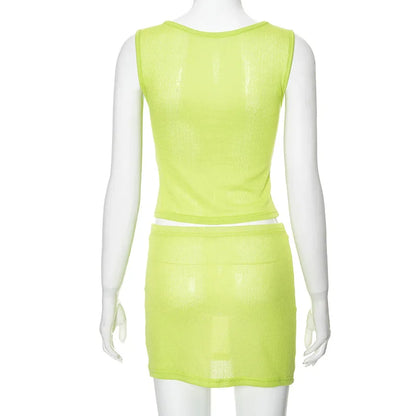 Mermaid Women's Textured See-Through Summer Set with Sleeveless Top & Mini Skirt