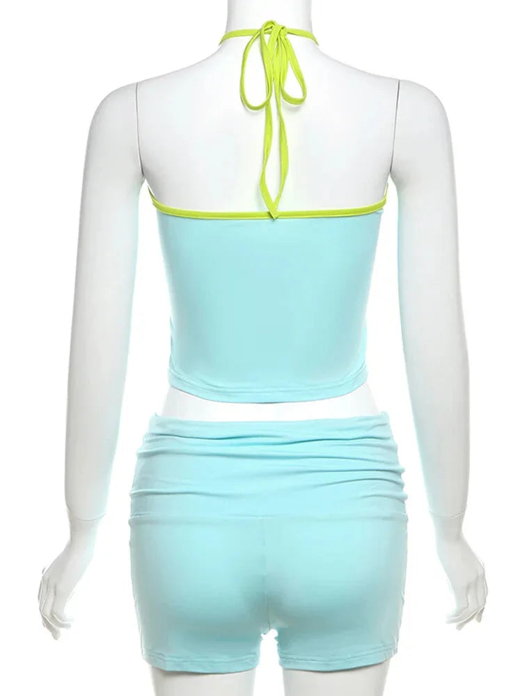 Vibrant Neon Halter and Shorts Set for the Active Woman