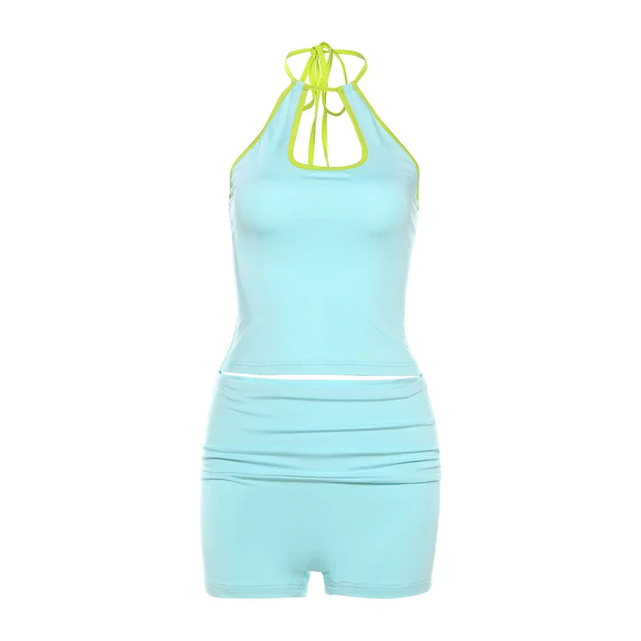 Vibrant Neon Halter and Shorts Set for the Active Woman