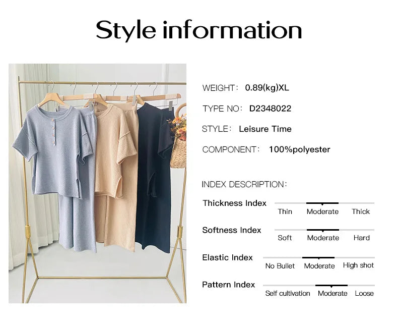 Summer Outfits- Relax Fit Textured Top & Pants Set Casual Outfit for Women- - Pekosa Women Fashion