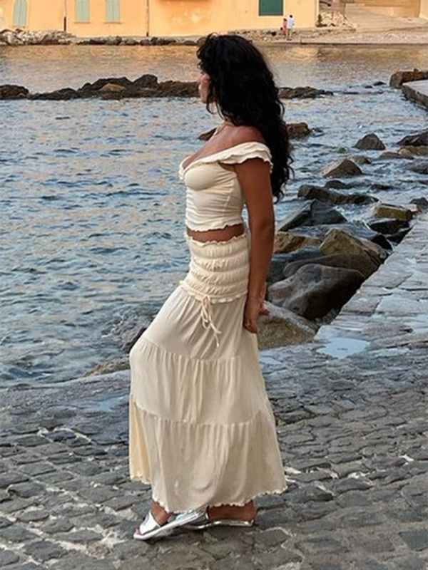 Summer Outfits- Romantic Off-Shoulder Top with Dreamy Tiered Skirt - Boho Outfit- - Pekosa Women Fashion