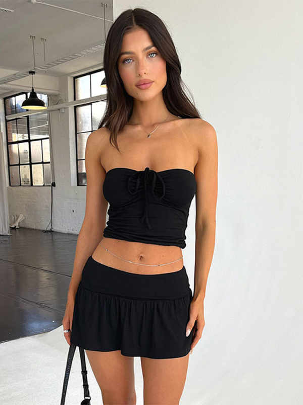 Summer Outfits- Strapless Top and Mini Skirt - Summer Bandeau Set- Black- Pekosa Women Fashion