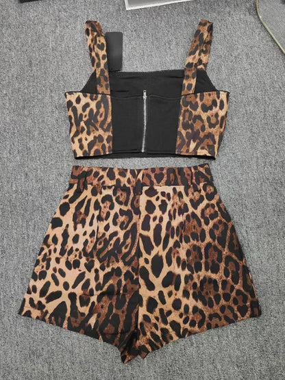 Summer Outfits- Women's Animal Print Summer Set with Crop Top & Shorts- - Chuzko Women Clothing