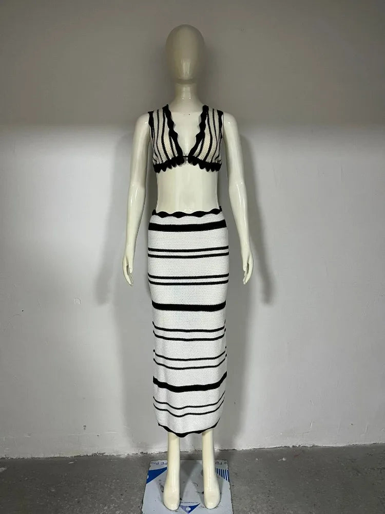 Women's Copacabana Triangle Bra Knit & Striped Maxi Skirt