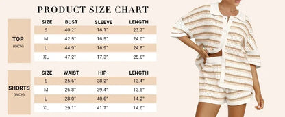 Summer Outfits- Women's Summer Set with Eyelet Knit Shorts and Loose-Fit Striped Shirt- - Pekosa Women Fashion