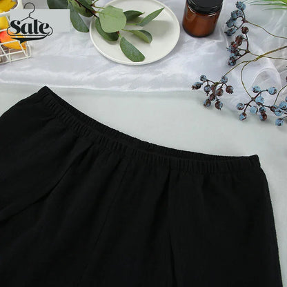 Damen-Set aus Bluse und Shorts zum Binden vorn aus entspannter Baumwolle