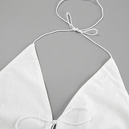 White Halter Tie-Up Top & Lined Shorts Set for Women