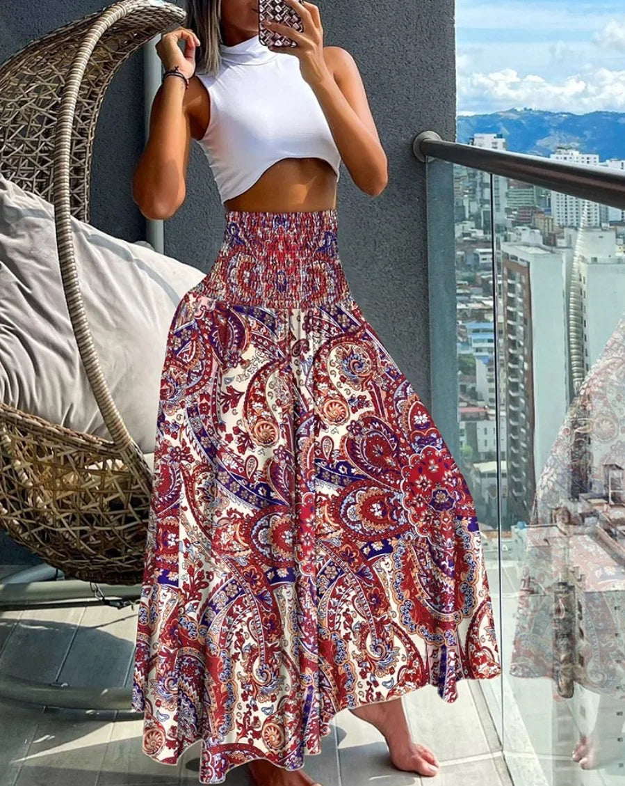 Summer Skirts- Floral Skirt Perfect for Beach Adventures- Red- Pekosa Women Fashion