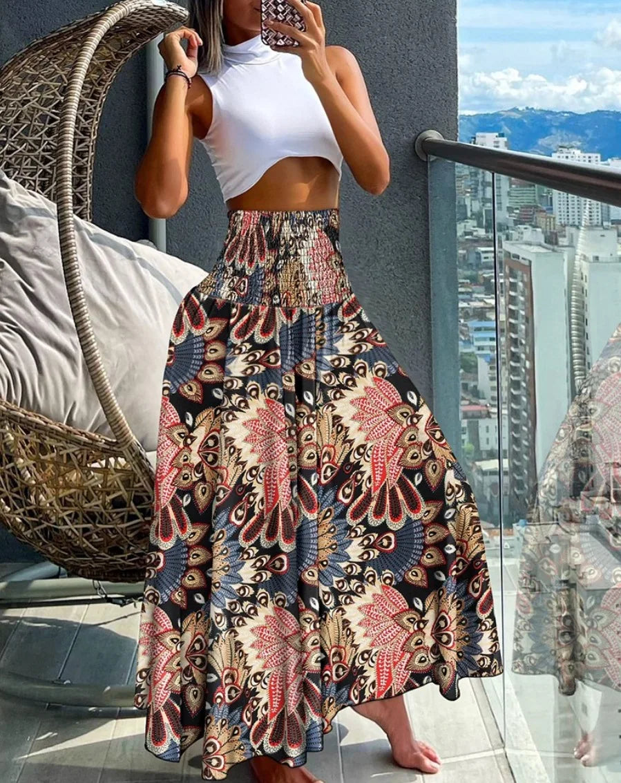 Summer Skirts- Floral Skirt Perfect for Beach Adventures- Black red- Pekosa Women Fashion