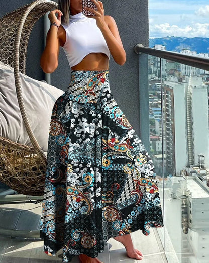Summer Skirts- Floral Skirt Perfect for Beach Adventures- Black- Pekosa Women Fashion