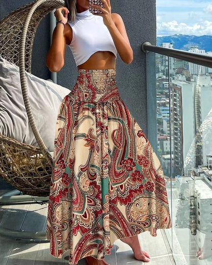 Summer Skirts- Floral Skirt Perfect for Beach Adventures- Apricot- Pekosa Women Fashion
