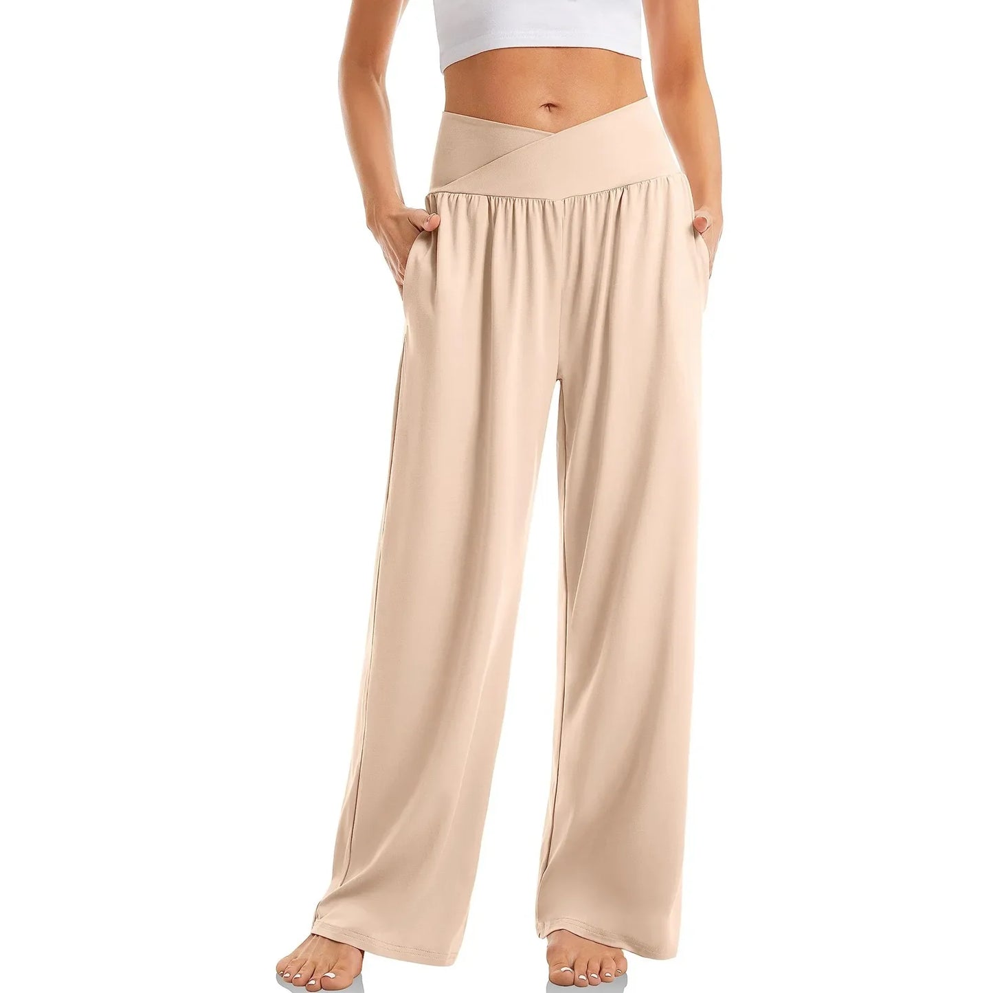 Summer Pants- Wide-Leg Pants Perfect for Everyday Casual Outfits- Beige- Pekosa Women Fashion