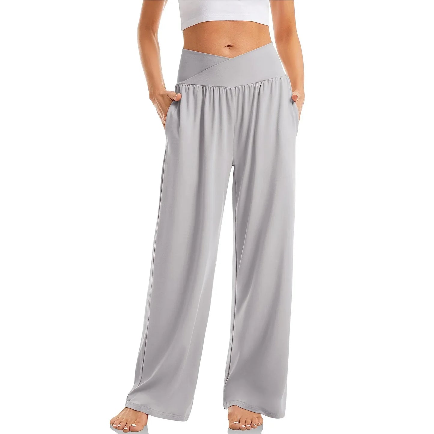 Summer Pants- Wide-Leg Pants Perfect for Everyday Casual Outfits- Light Gray- Pekosa Women Fashion