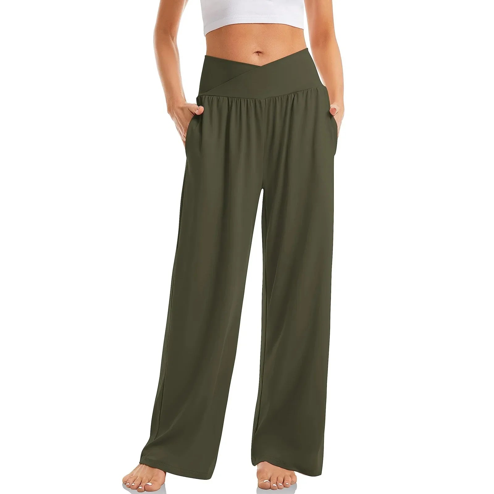 Summer Pants- Wide-Leg Pants Perfect for Everyday Casual Outfits- Army Green- Pekosa Women Fashion