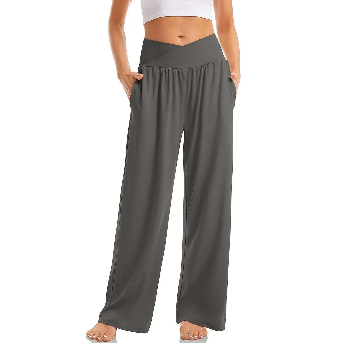 Summer Pants- Wide-Leg Pants Perfect for Everyday Casual Outfits- Dark Gray- Pekosa Women Fashion