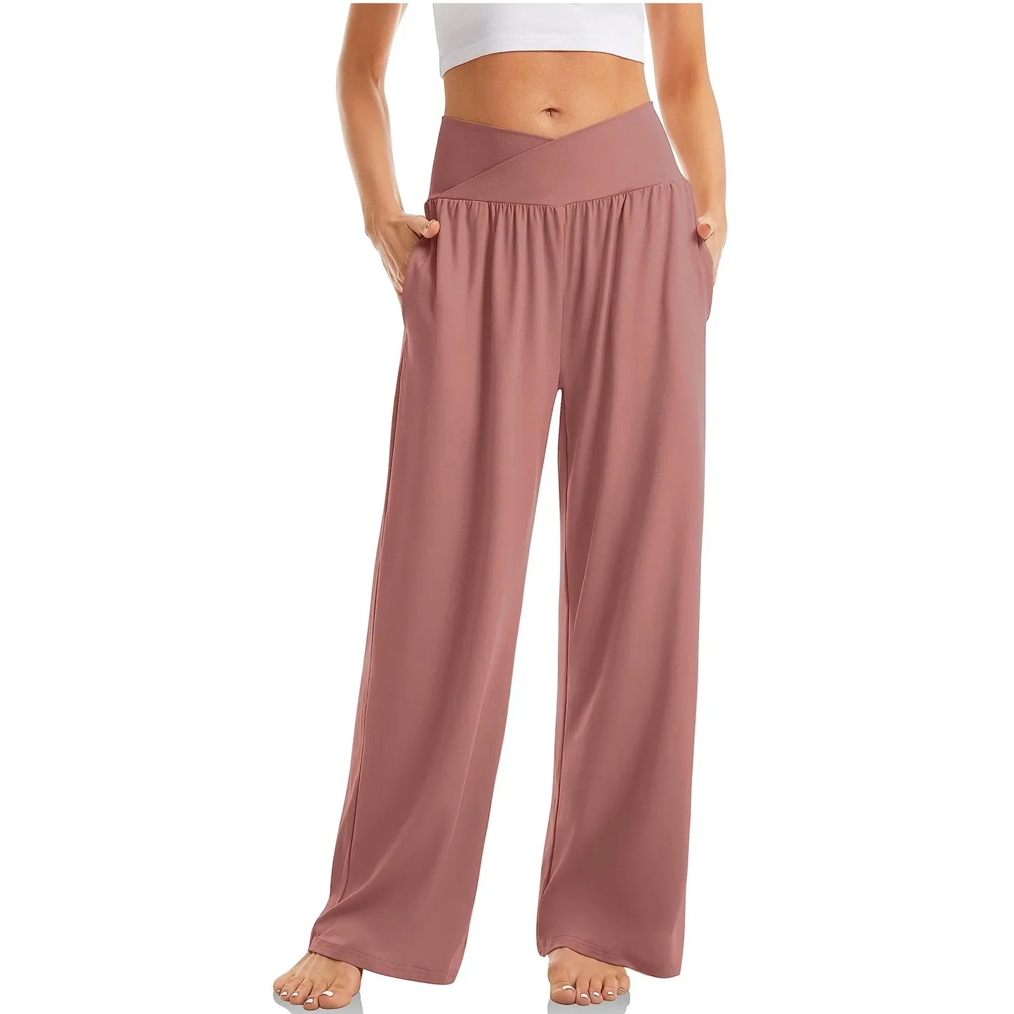 Summer Pants- Wide-Leg Pants Perfect for Everyday Casual Outfits- Pink- Pekosa Women Fashion