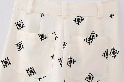 Pantalon en lin brodé à fleurs pour femmes