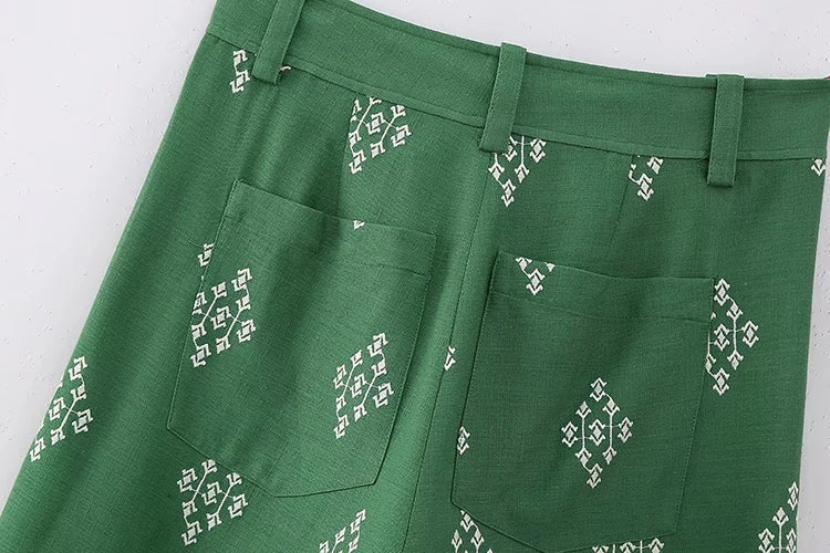 Women's Floral Embroidered Linen Pants