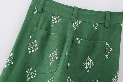 Women's Floral Embroidered Linen Pants