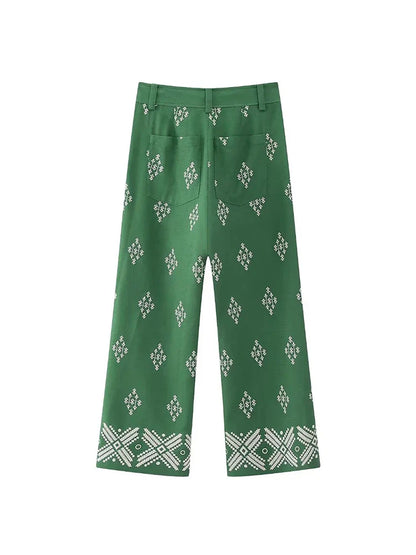 Women's Floral Embroidered Linen Pants