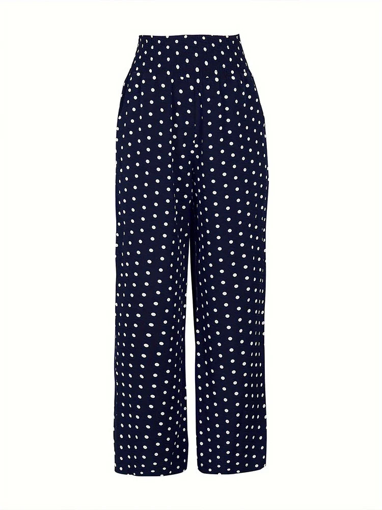 Summer Pants- Women's Pants with Wide Waistband and Polka Dot Design- - Pekosa Women Fashion