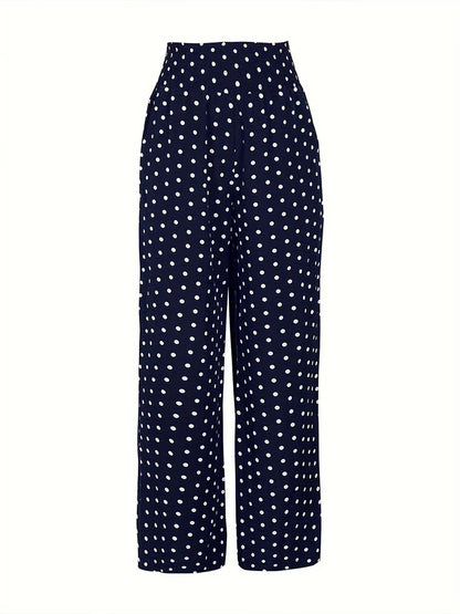 Summer Pants- Women's Pants with Wide Waistband and Polka Dot Design- - Pekosa Women Fashion