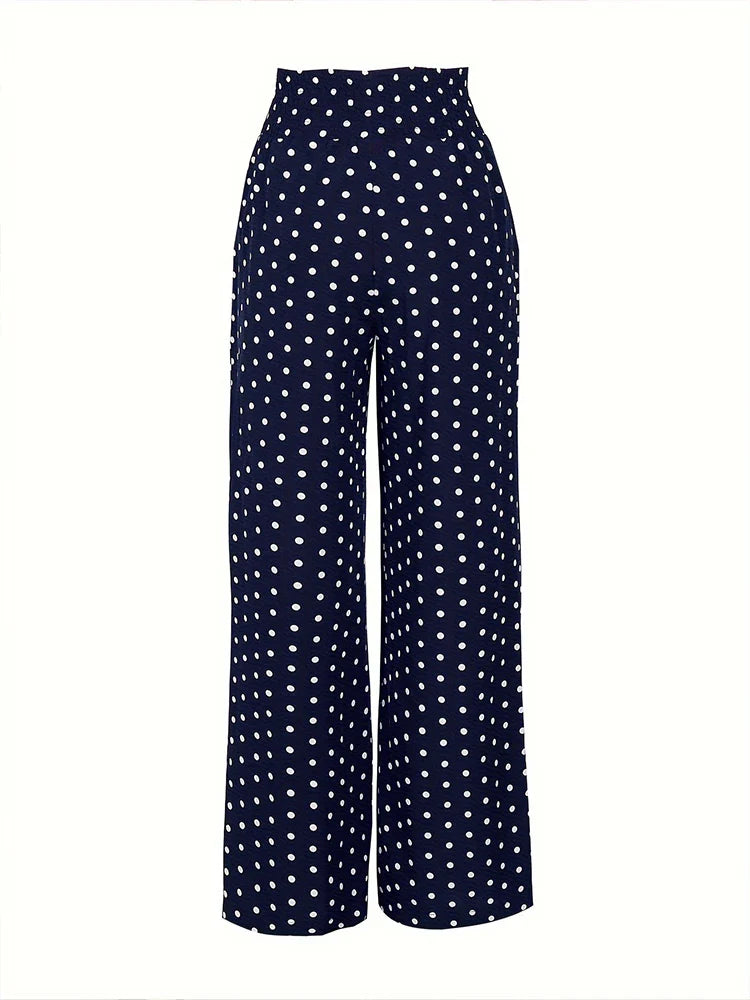 Summer Pants- Women's Pants with Wide Waistband and Polka Dot Design- - Pekosa Women Fashion