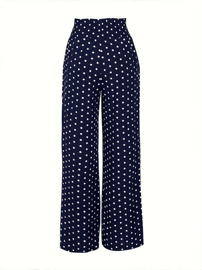 Summer Pants- Women's Pants with Wide Waistband and Polka Dot Design- - Pekosa Women Fashion