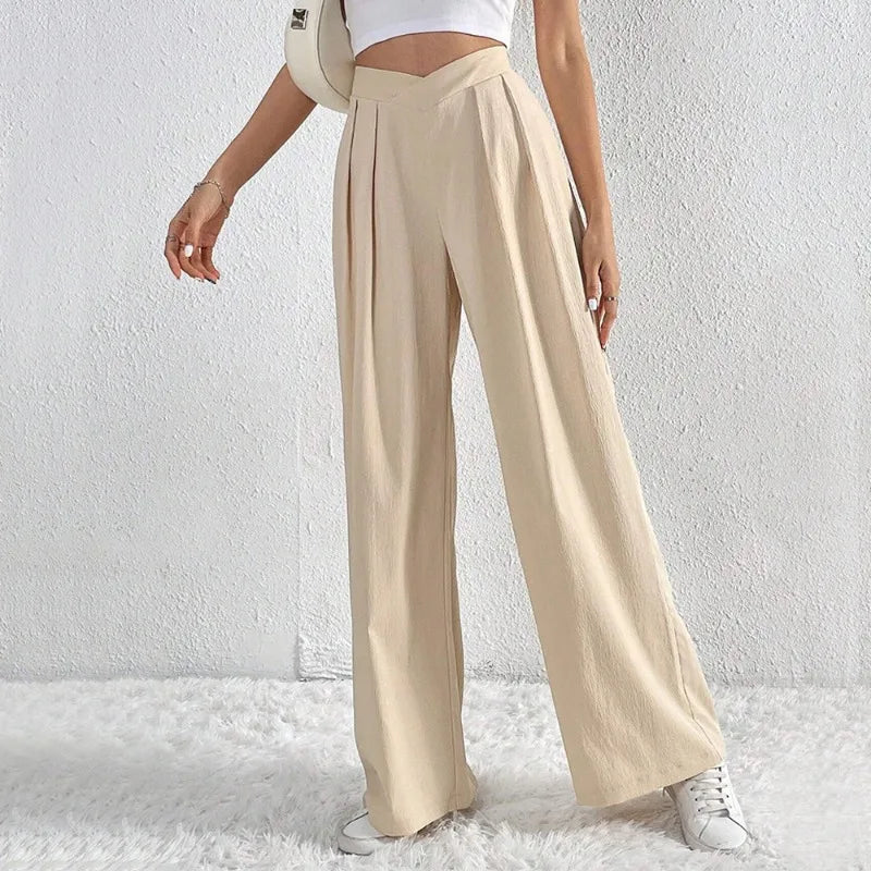 Summer Pants- Women Elegant Pleated Wide-Leg Trousers for Any Season- - Pekosa Women Fashion