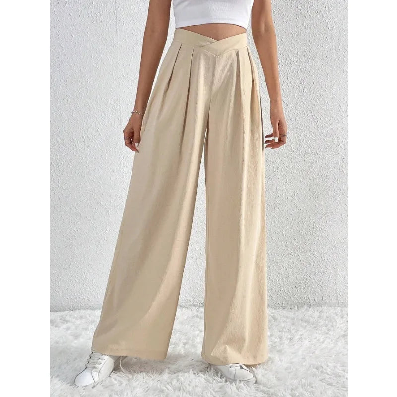 Summer Pants- Women Elegant Pleated Wide-Leg Trousers for Any Season- - Pekosa Women Fashion