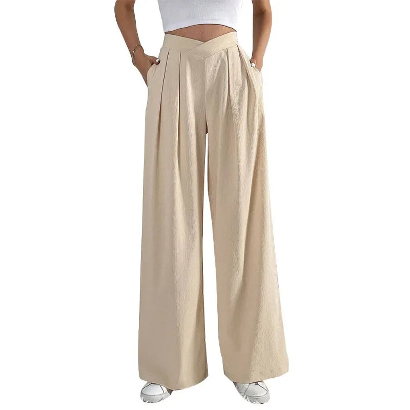 Summer Pants- Women Elegant Pleated Wide-Leg Trousers for Any Season- - Pekosa Women Fashion