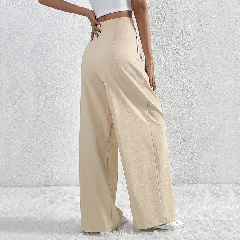 Summer Pants- Women Elegant Pleated Wide-Leg Trousers for Any Season- - Pekosa Women Fashion