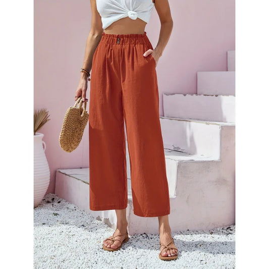 Summer Pants - Women's Casual Cotton Lounge Pants with Elastic Waistband