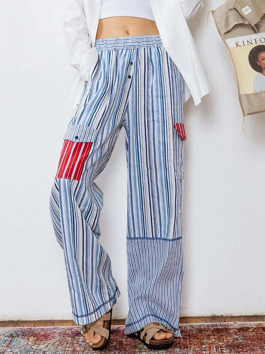 Summer Pants- Striped Patchwork Lounge Pants for Women's Beach Lounging- - Pekosa Women Fashion