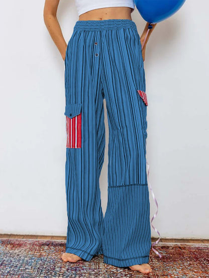 Summer Pants- Striped Patchwork Lounge Pants for Women's Beach Lounging- - Pekosa Women Fashion