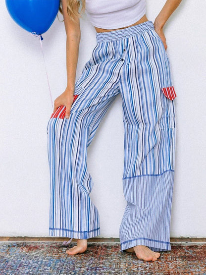 Summer Pants- Striped Patchwork Lounge Pants for Women's Beach Lounging- - Pekosa Women Fashion