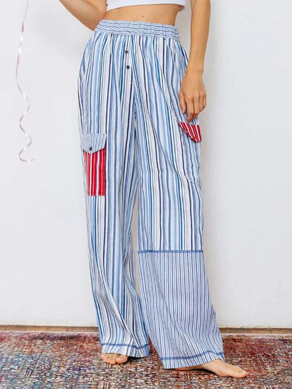 Summer Pants- Striped Patchwork Lounge Pants for Women's Beach Lounging- - Pekosa Women Fashion