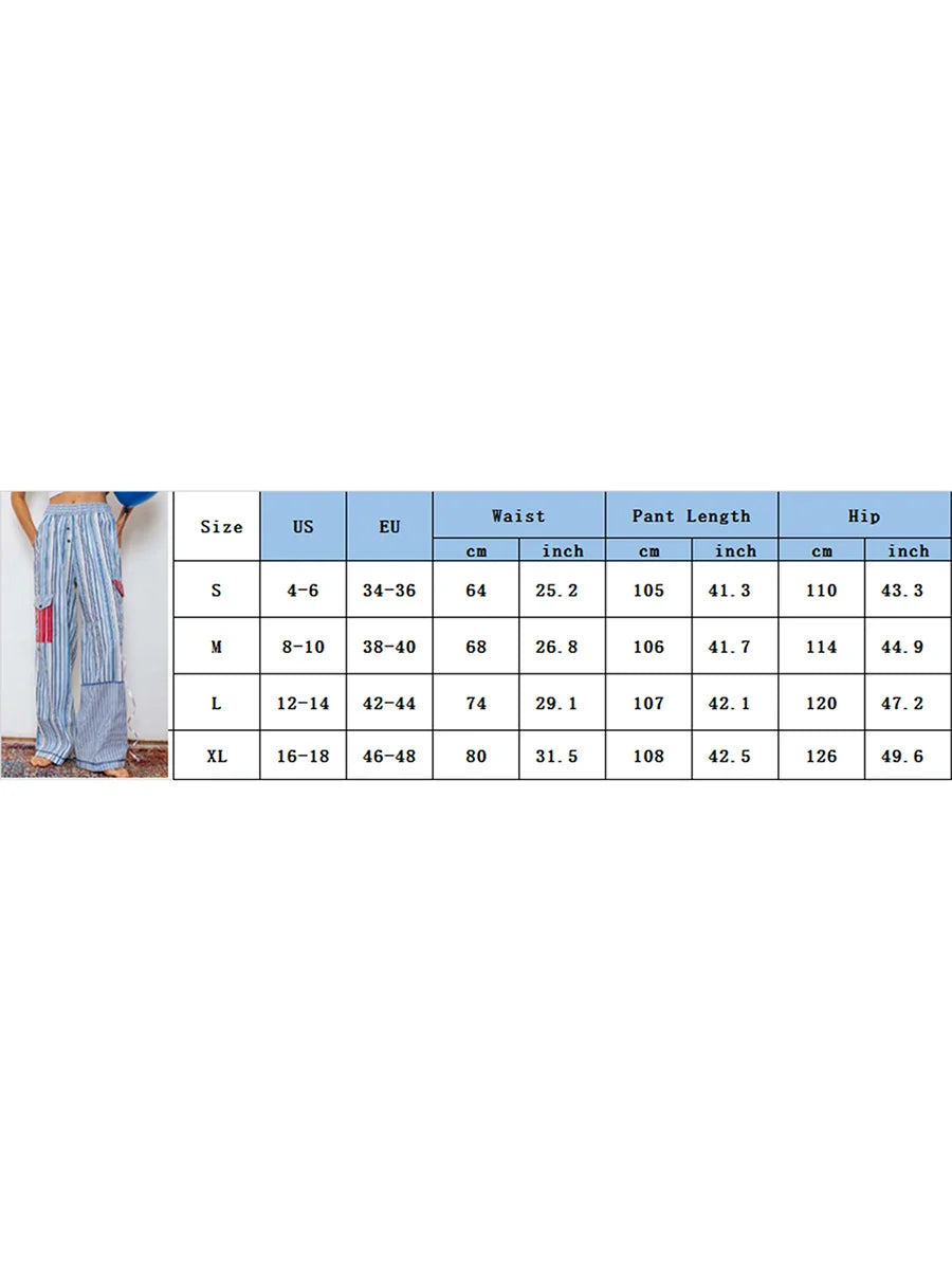 Summer Pants- Striped Patchwork Lounge Pants for Women's Beach Lounging- - Pekosa Women Fashion