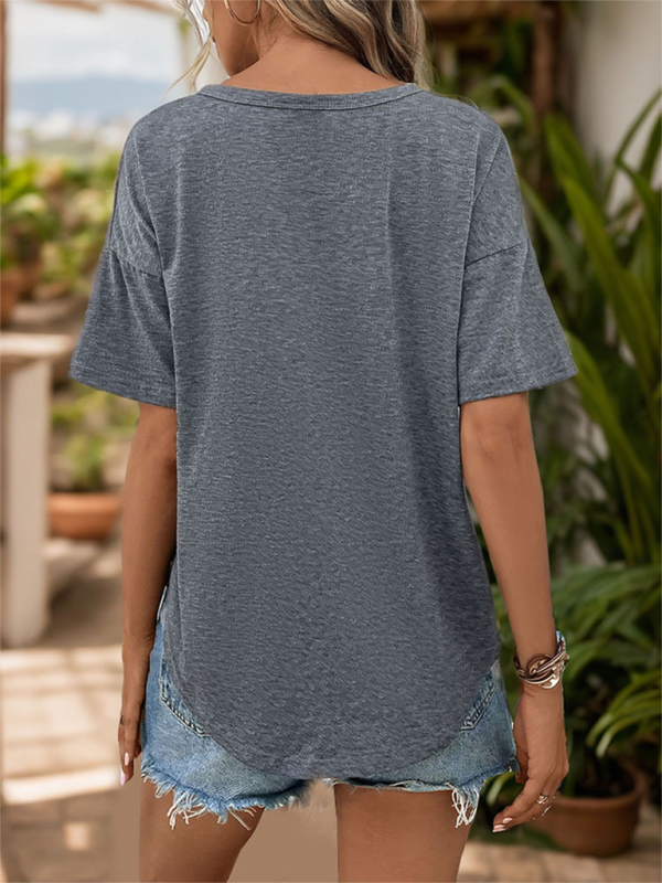 Summer T-Shirts- Essential Women's Half-Buttoned Henley Tee - Everyday T-Shirt- - Pekosa Women Fashion