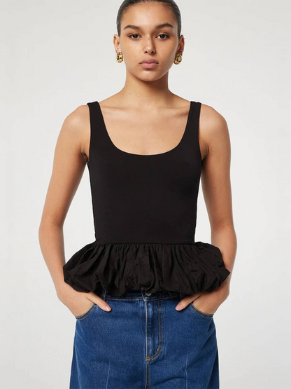 Summer Tops- Fitted Peplum Sleeveless Top for Women- Black- Pekosa Women Fashion