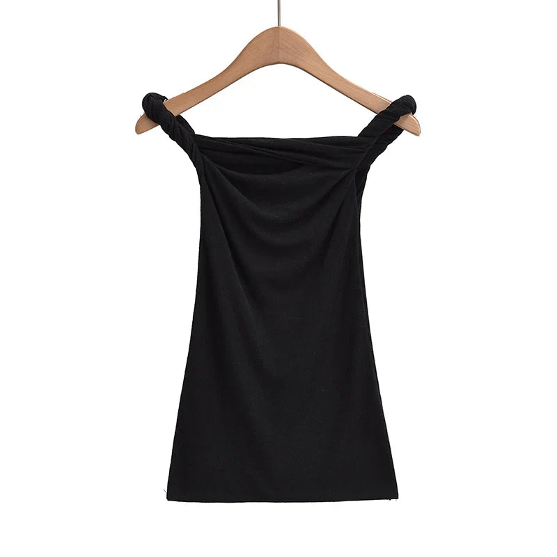 Summer Tops- Slim Fit Knit-Like Top Casual Off-Shoulder Style- Black- Pekosa Women Fashion