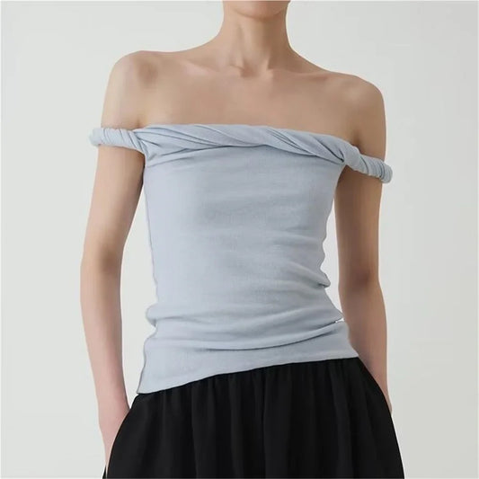 Summer Tops- Slim Fit Knit-Like Top Casual Off-Shoulder Style- - Pekosa Women Fashion