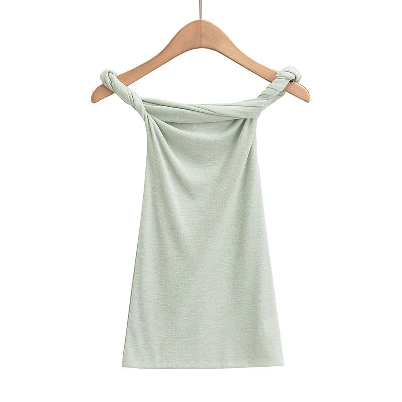 Summer Tops- Slim Fit Knit-Like Top Casual Off-Shoulder Style- Green- Pekosa Women Fashion